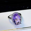 Purple Oval Solitaire Halo Split-Band Ring In Silver Tone view 3