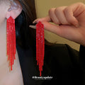 Red Crystal Extra Long Fringe Statement Drop Earrings view 4