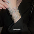 Wide Multirow Round Crystal Open Cuff In Gold Or Silver Tone view 2