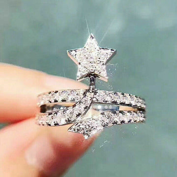 Silver Tone Shooting Star Pavé Double Band Ring Sizes 6-10
