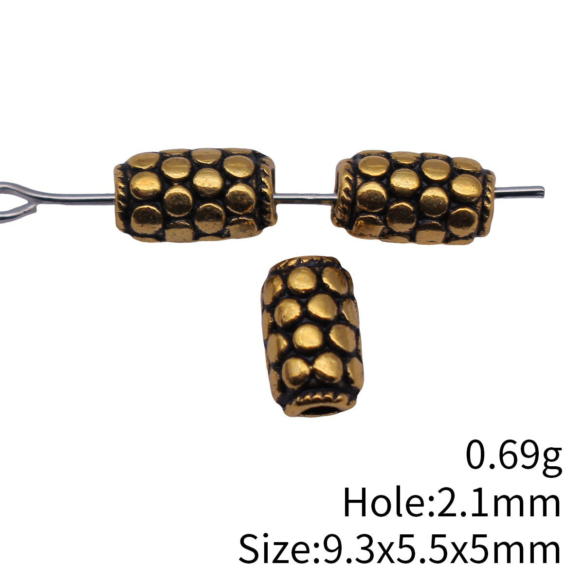 9.3x5.5x5mm 0.69g Antique Gold Zinc Alloy Snakeskin Texture Spacer Beads for Dreadlock Jewelry Making
