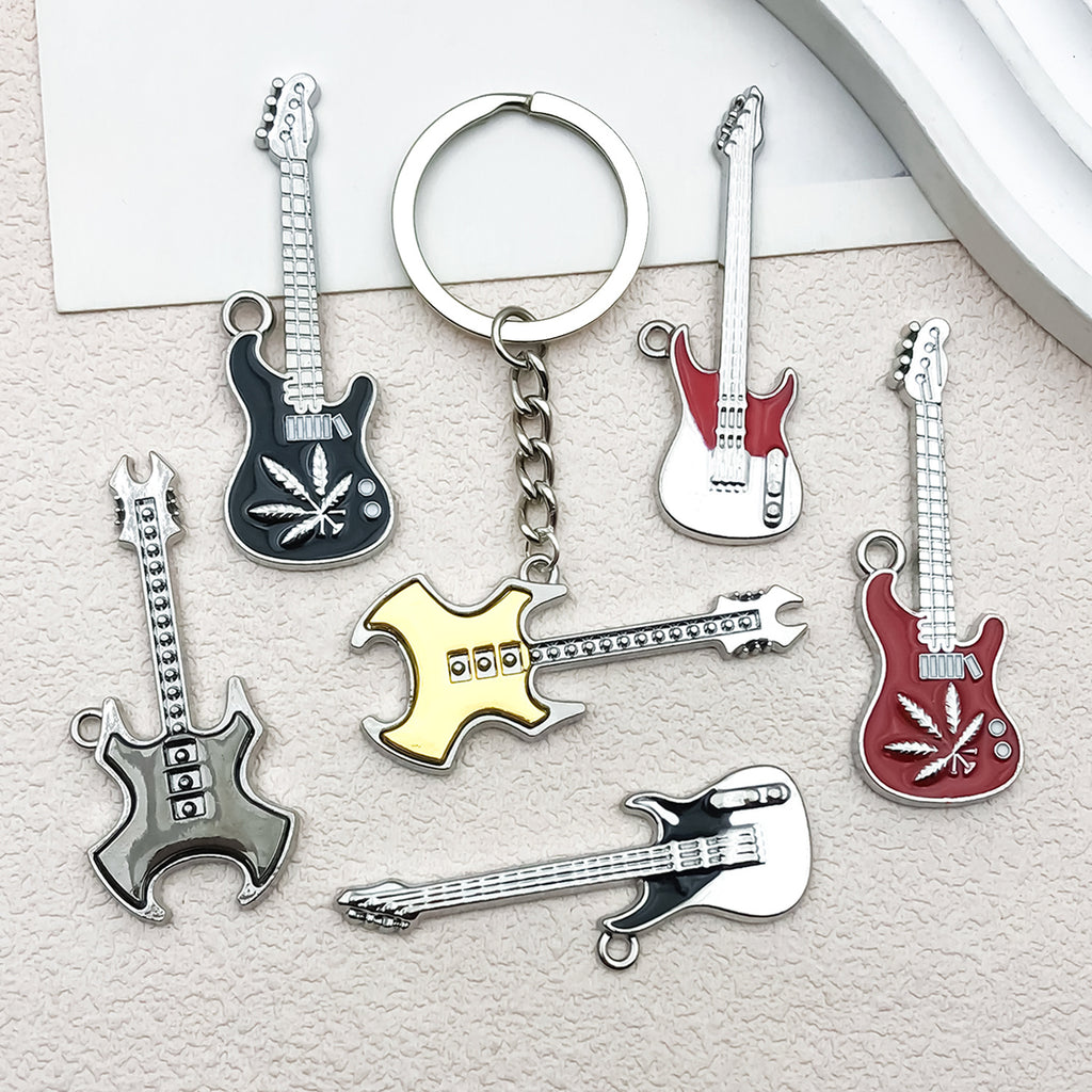 Zinc Alloy Enamel Guitar Instrument Charm Pendant for DIY Keychain Necklace