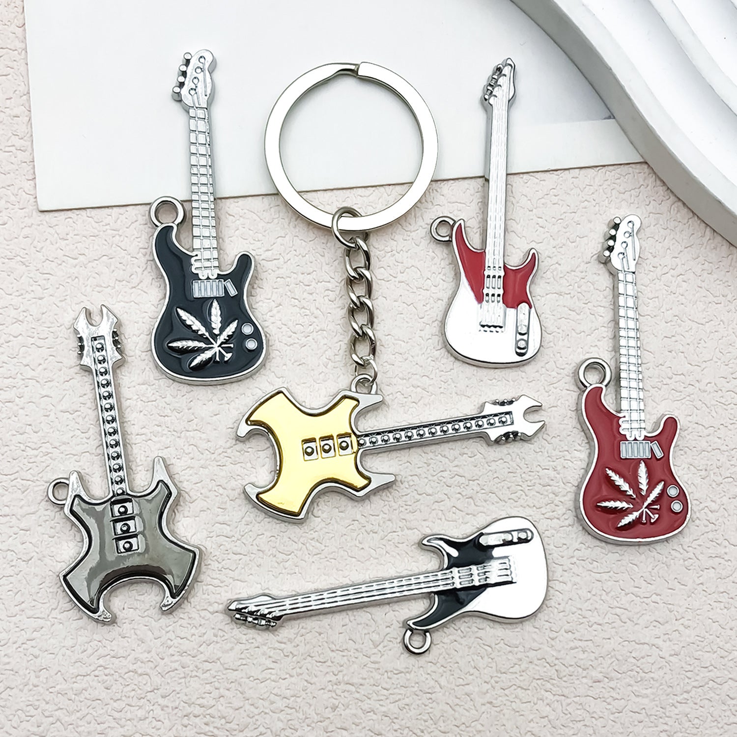 Zinc Alloy Enamel Guitar Instrument Charm Pendant for DIY Keychain Necklace