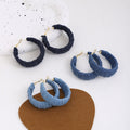 Blue Light Blue and Dark Blue Wrapped Wide Hoop Earrings view 1