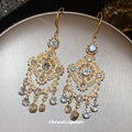 Ornate Gold Tone Chandelier Earrings with Clear Crystal Drops view 4