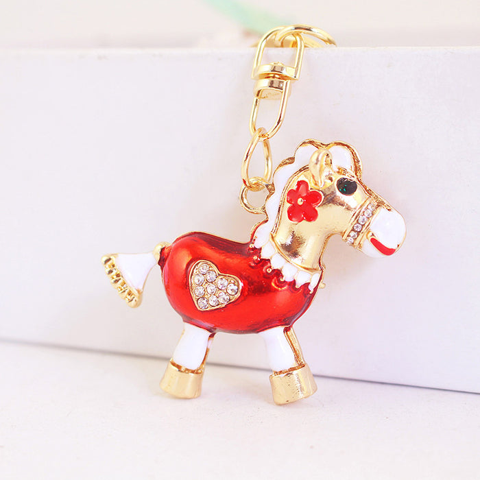Colorful Rhinestone Rocking Horse Keychain Zinc Alloy Bag Charm