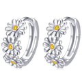 Silver Daisy Flower Huggie Hoop Earrings Yellow Centers view 1