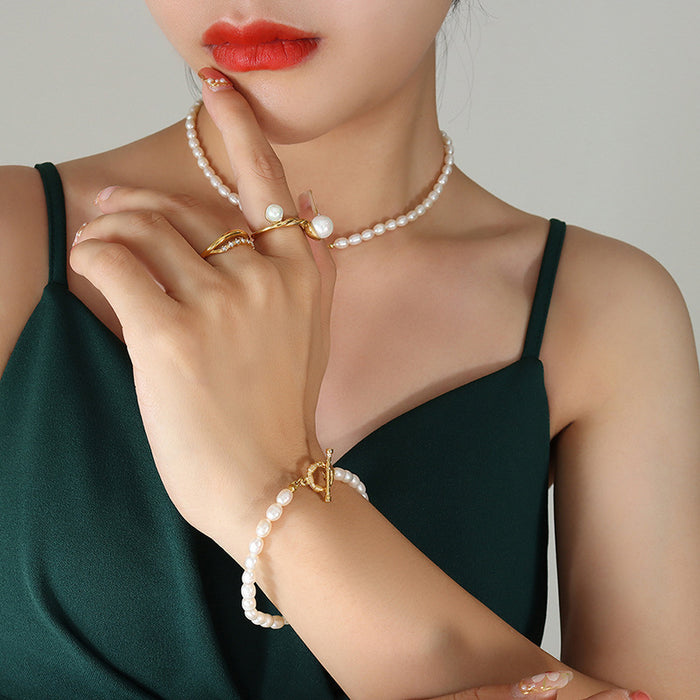 Baroque Pearl OT Toggle Clasp Necklace Bracelet Gold