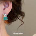 Pink and Green Square Gem Drop Stud Earrings Fashion Jewelry view 4
