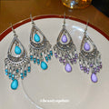 Openwork Teardrop Chandelier Hook Earrings in Purple and Blue view 2