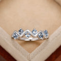 Silver Wave Blue CZ Band Ring Five Stone Zigzag Style view 4