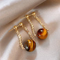 Gold Tone Brown Stone Stud Earrings in Thirty Assorted Designs view 6