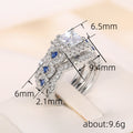 Square Halo Three-Ring Set With Blue Accents In Silver Tone view 4