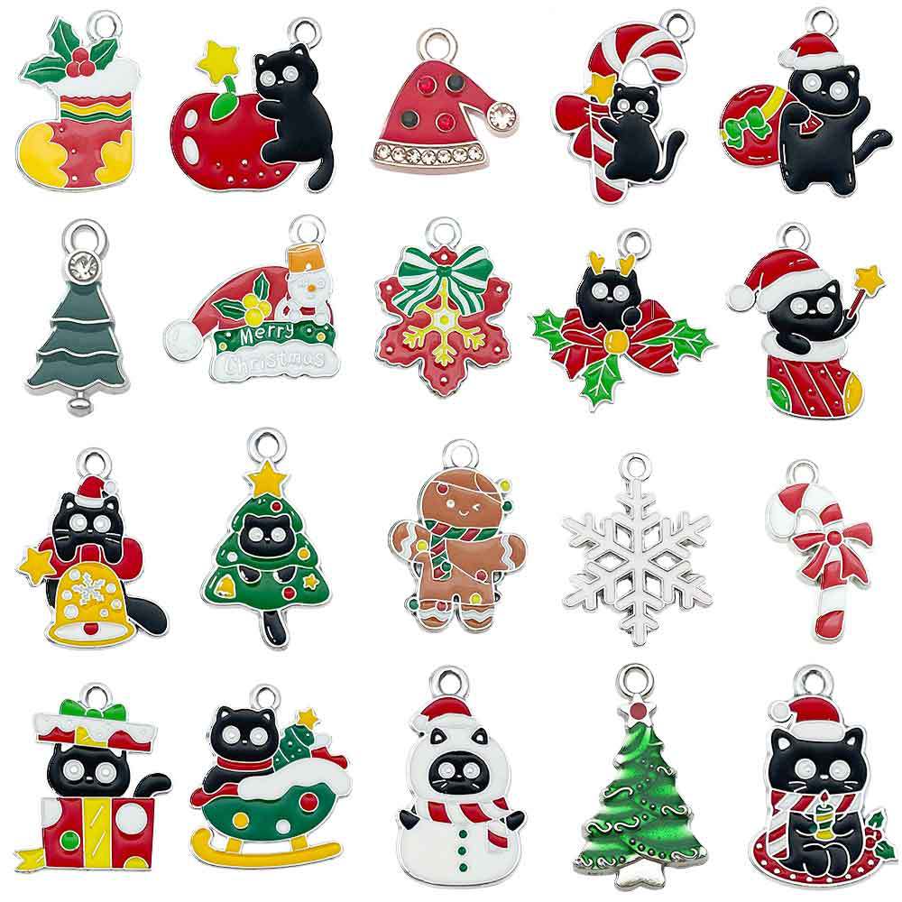 White K Zinc Alloy Santa Claus Reindeer Enamel Charm Pendants for DIY Christmas Jewelry