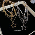 Gold Multilayer Star Pearl Necklace Set Three Layer Chains view 2