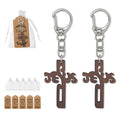 Brown Wood Jesus Cross Keychain Silver Lobster Clasp view 1