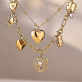 Gold Stainless Rose Charm Link Pendant Necklaces Set view 3