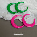 Chunky Oversized C Hoop Earrings in Bright Pink and Green view 2