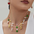Cat Eye and Imitation Pearl Station Necklace in Ten Colorways view 4