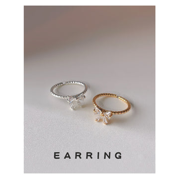 Clear Stone Bow Open Rings In Silver And Gold Tone