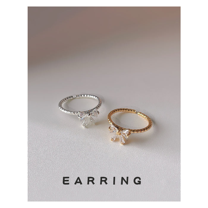 Clear Stone Bow Open Rings In Silver And Gold Tone