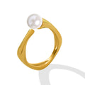 Sculptural Open Ring With Faux Pearl Gold And Steel view 5