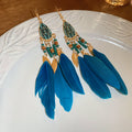 Blue Feather Tassel Hook Earrings In Three Designs view 6