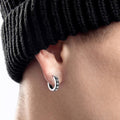 Silver Skull Carved Huggie Hoop Earrings Metal Alloy view 3