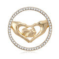Hands Forming Heart Brooch in Crystal Ring in Two Finishes view 5