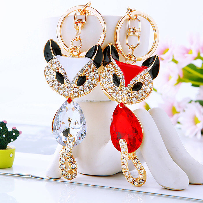 Jeweled Fox Drop Keychains in Red and Clear plus Assorted Color Option