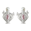Silver Perfume Bottle Stud Earrings Pink Crystal Pearl Cap view 5