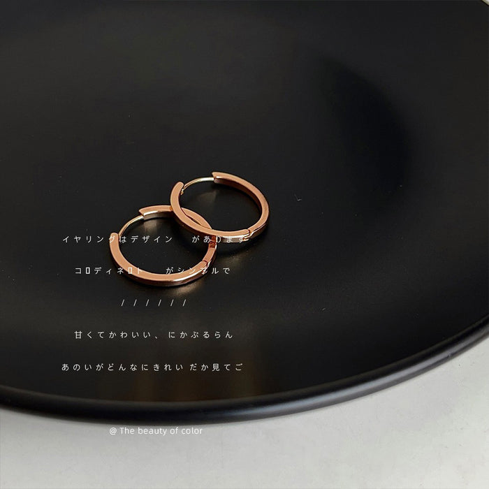 Rose Gold Smooth Round Huggie Hoop Earrings Minimal Pair