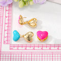 Gold Tone Double Heart Enamel Clip-On Earrings in Four Colors view 4