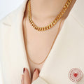 Double Layer Curb And Snake Chain Necklace Gold Steel view 3