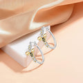 Two Tone Bee Daisy Floral Oval Hoop Earrings Silver Gold view 3