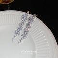 Silver Tone Crystal Leaf Cascade Drop Earrings Jewelry view 2