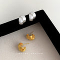 Brushed Silver And Gold Tone Chunky C Shaped Stud Earrings view 4