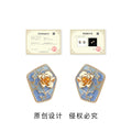 Gold Tone Blue Gray Polygon Camellia Relief Enamel Stud Earrings view 3
