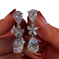 Leaf and Teardrop Crystal Long Earrings in Silver Tone view 3