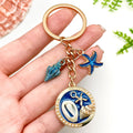 Six Blue Starfish Shell Ocean Metal Keychain Designs view 3