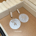 Translucent Shell Disc and Pearl Bead Statement Drop Earrings view 2