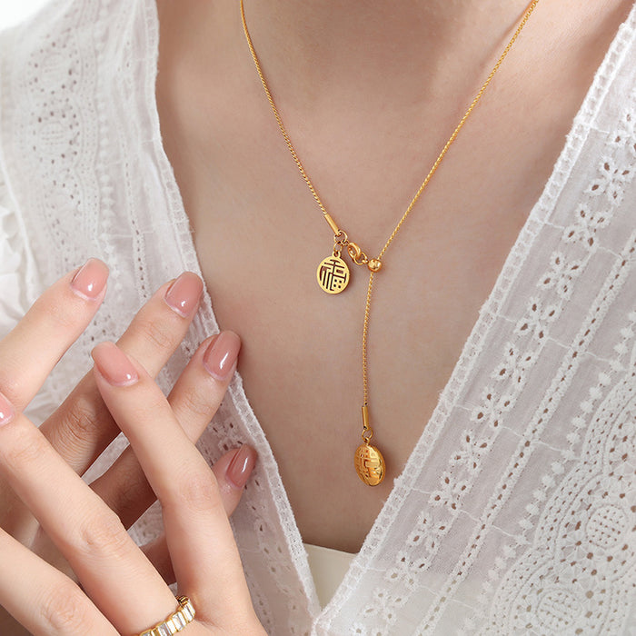 Gold Slider Necklace Dual Disc Xi Fu Character Pendants