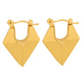 Gold Faceted Diamond Shape Hoop Earrings Latch Back Metal view 5