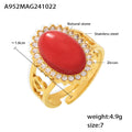 Gold Open Oval Natural Stone Ring Zircon Halo Size 7 view 8