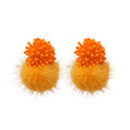 Gold Tone Flower And Pom Pom Drop Stud Earrings Fashion Earrings view 5
