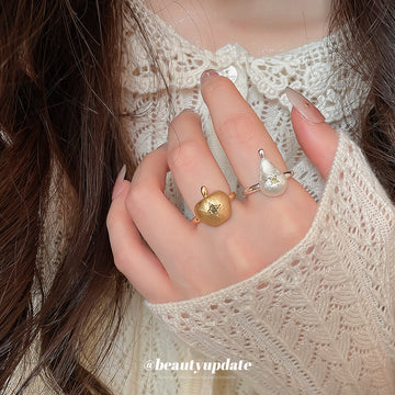 Pear Apple Open Rings Silver Gold Frosted Fruit Charms
