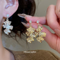 Textured Ginkgo Leaf Drop Earrings In Gold And Silver Tones view 2