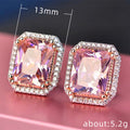 Pink Rectangular Halo Stud Earrings Rose Gold Tone view 3