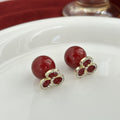 Red Ball Three Petal Crystal Look Jacket Stud Earrings view 4