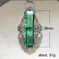 Green Rectangular Bar Filigree Ring Silver Tone Metal view 5